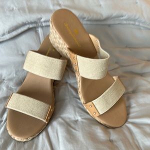 Tommy Bahama wedge sandals, taupe, size 9